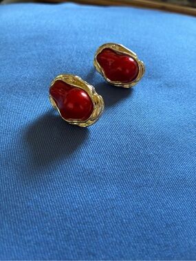 Gold-Tone Red Cabochon Clip-On Earrings